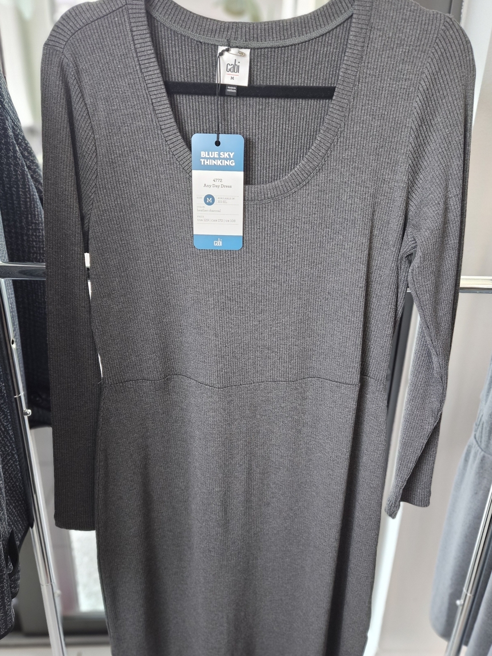 CAbi Any Day Dress Charcoal Gray Ribbed Midi #4772, Medium